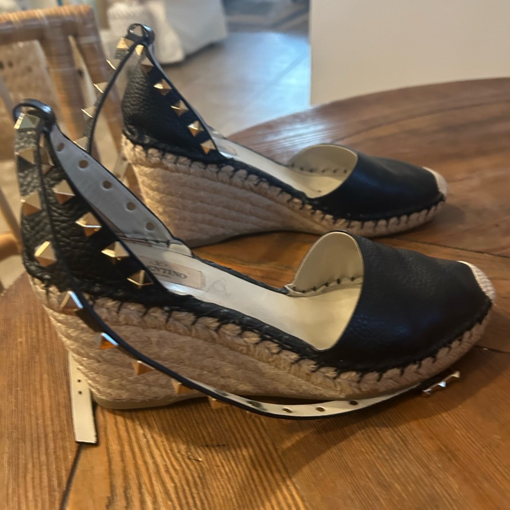 Valentino Black and Gold Studded Espadrilles